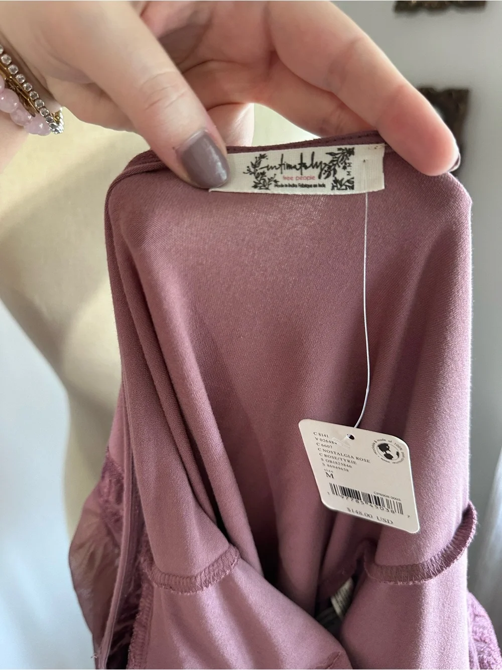 Free People Fleur Du Jour Dusty Rose Lace & Mesh Long Sleeve Bodysuit